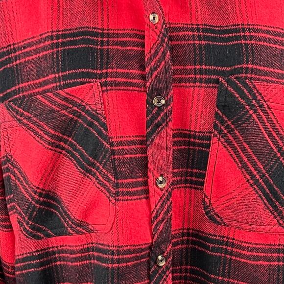 Ci Sono Red Black Plaid Flannel Button Front Long Sleeve Crop Shirt Shacket XL - Picture 6 of 10